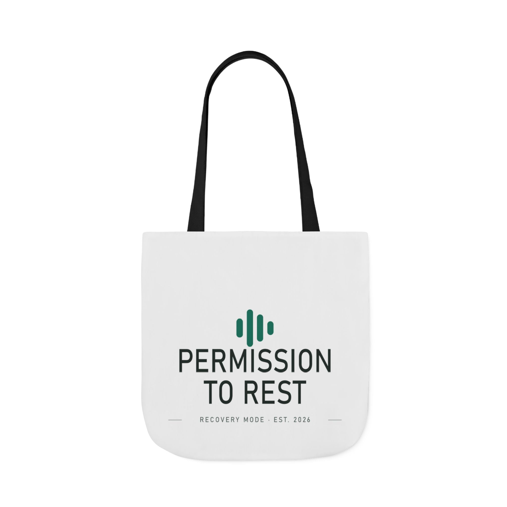 Permission to Rest canvas tote — carried lifestyle photo