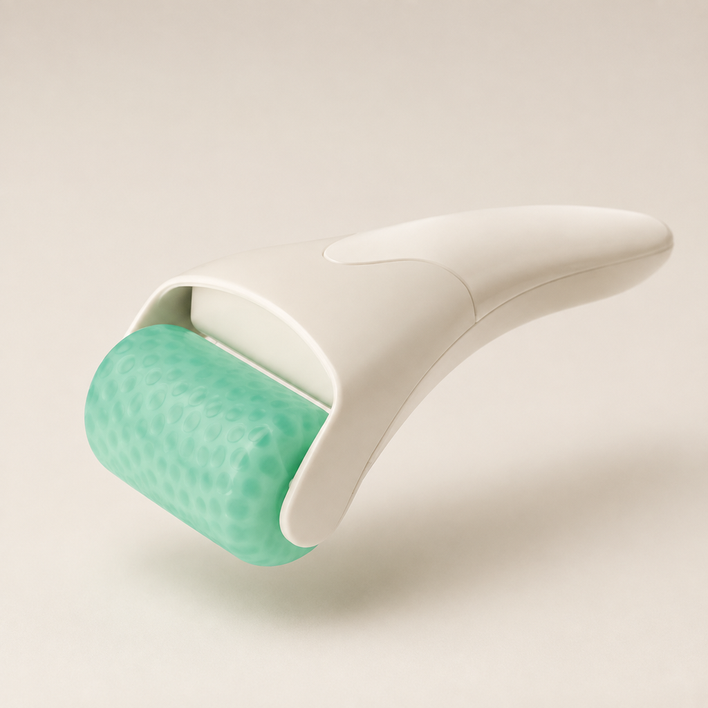 Cooling Ice Roller cream handle with teal roller head recovery tool